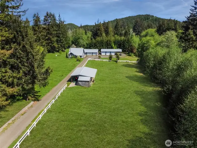 Great look from above- toward the barn, house in background