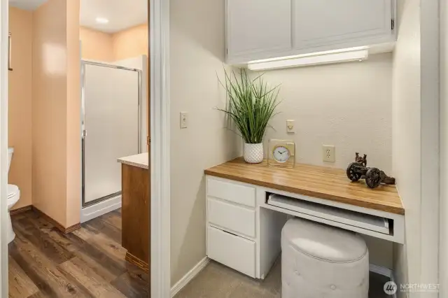 Built in desk space on the upper level