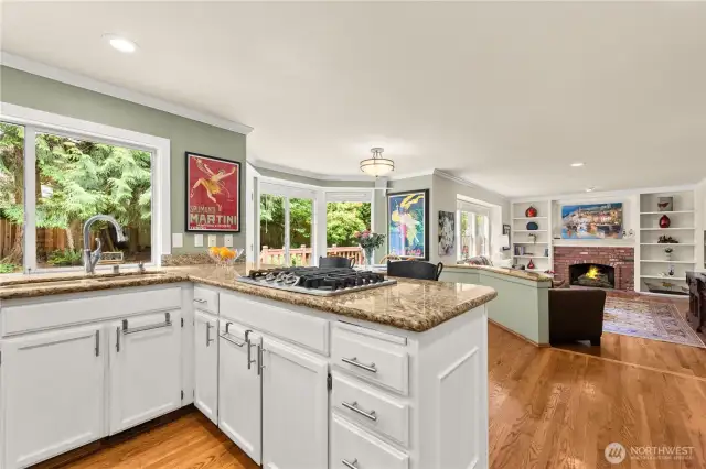 Kitchen connects seamlessly to breakfast nook, and family room.