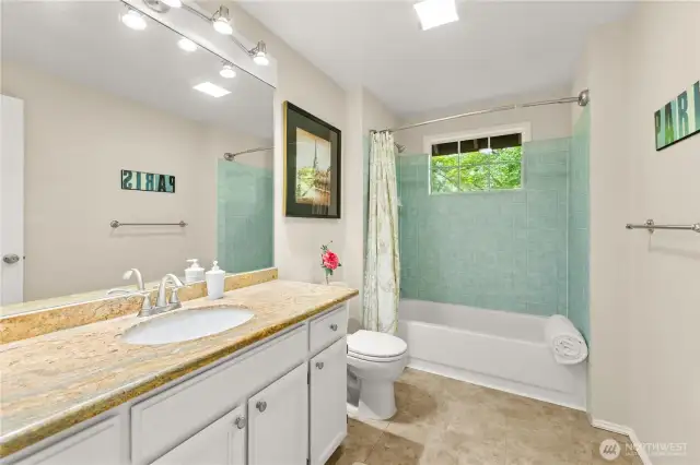 Full bath upstairs. Granite countertop.