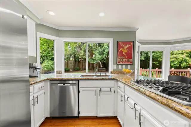Lots of room to cook, and enjoy the view out onto the serene backyard.