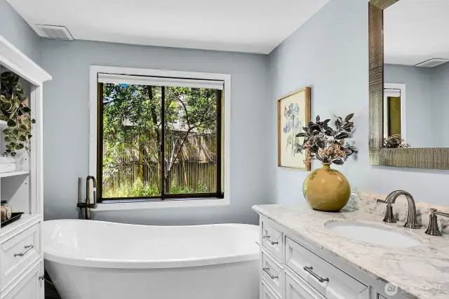 Brand new in 2021, the lower level bath does not disappoint.