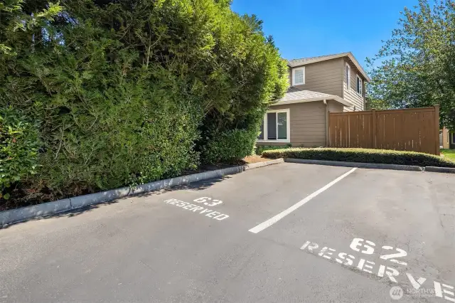 One reserved parking spot in addition to the garage.