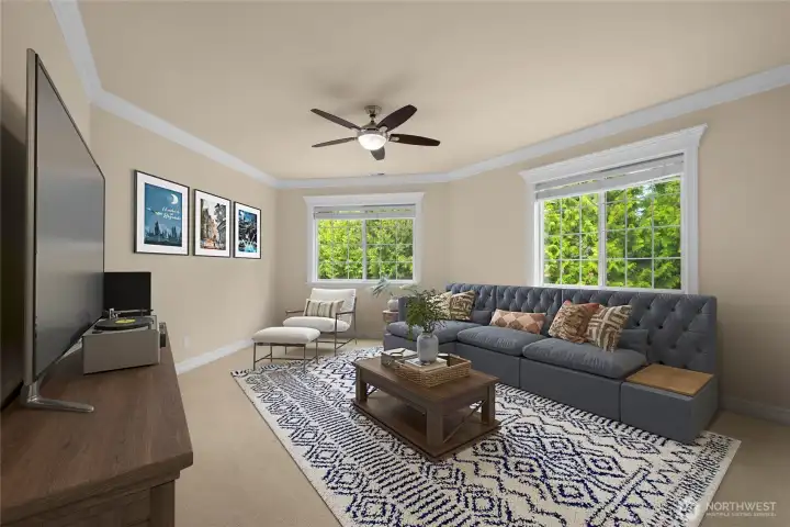 Upper bedroom with connecting full bath and walk in closet (virtually staged)