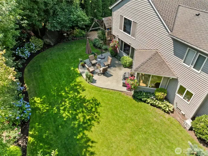 Aerial view of the backyard.