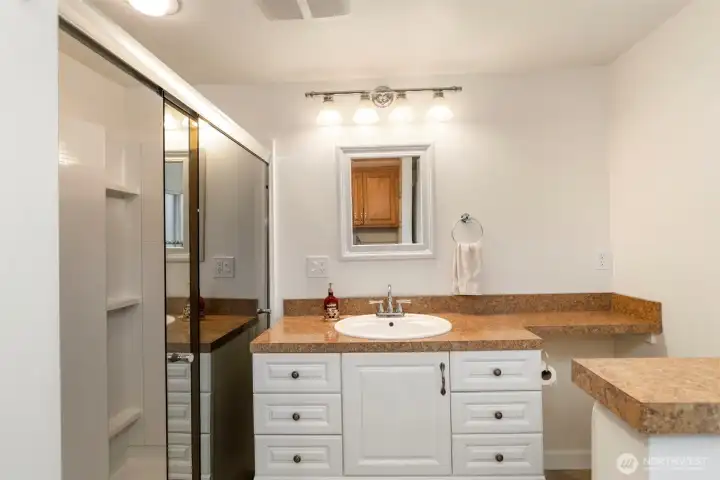 3/4 bath on main level has convenient laundry!