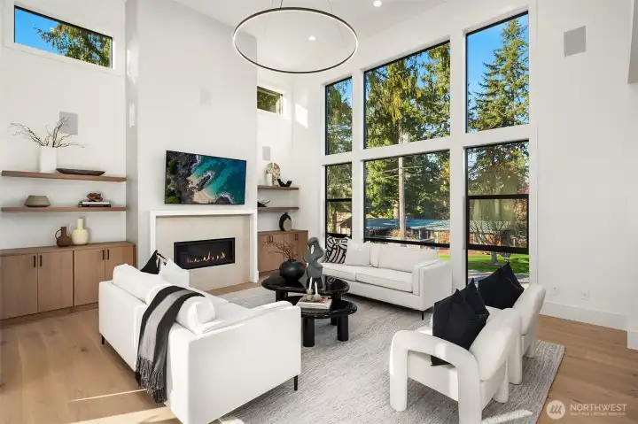 Vaulted great room that overlooks the private, spacious backyard