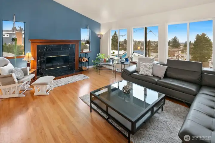 Wood burning fireplace and west facing mountain views