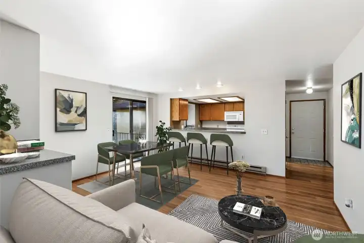 Virtually staged living/dining room