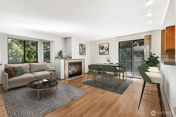 Virtually staged living/dining room