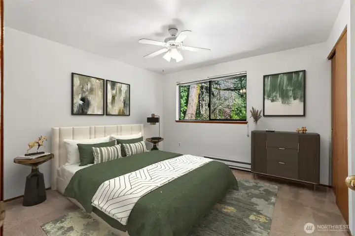 Virtually stage primary bedroom