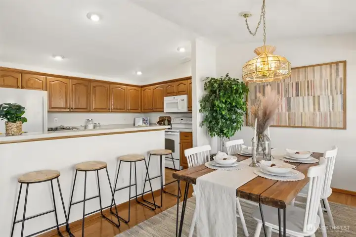 The kitchen has eating space as well as a dining room to fit all your guests.