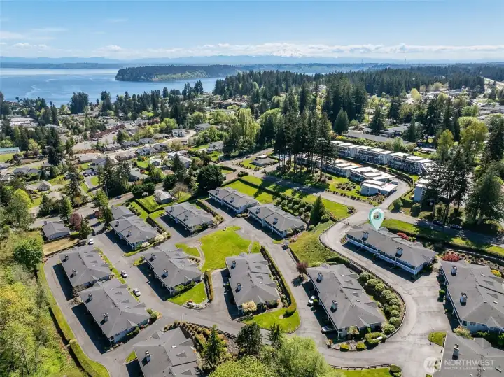Bird's eye view looking toward the southeast with the condo in the foreground, to the right.