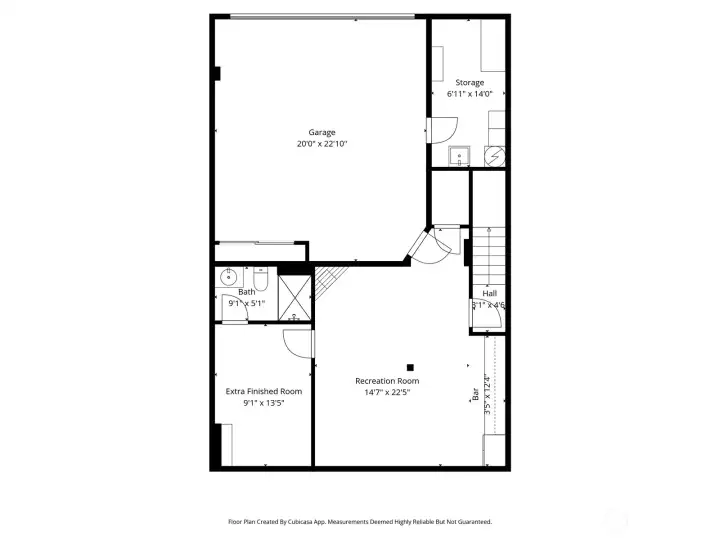 Lower level floor plan with approximate measurements.