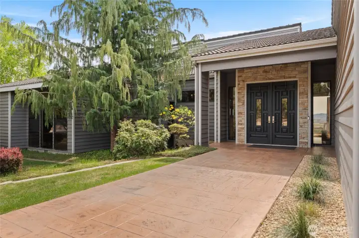 Wide Stamped Concrete Walk-Way to Modern Front Entry
