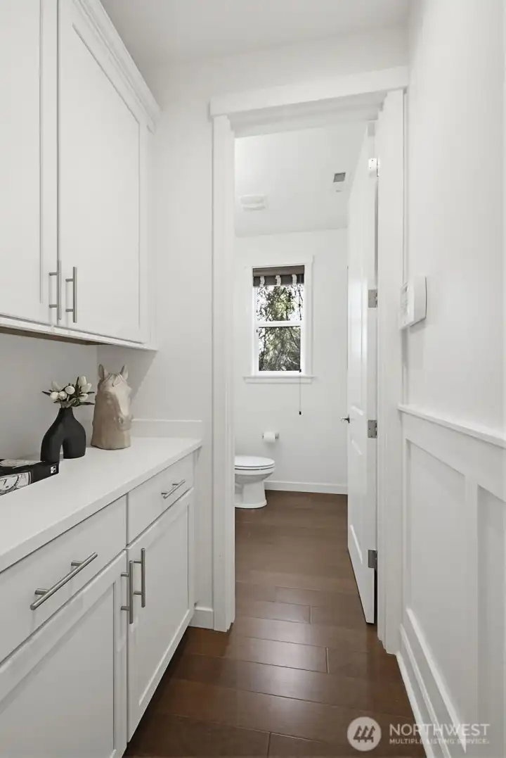 Built-In walkway to powder room