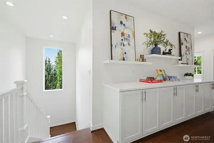 Built in cabinets for added storage