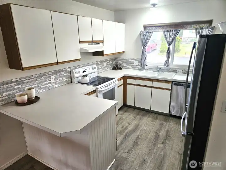 Plenty of counter space in the efficient kitchen.