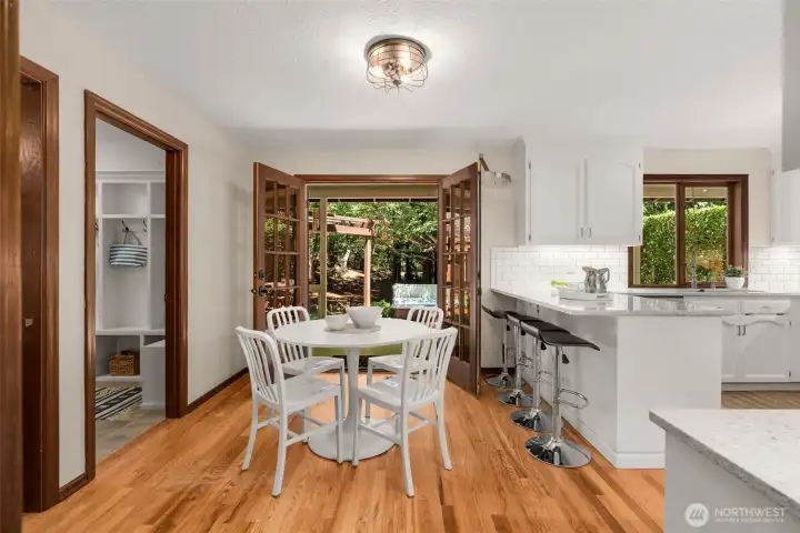 Double doors to porch and serene backyard Double doors to porch and serene backyard