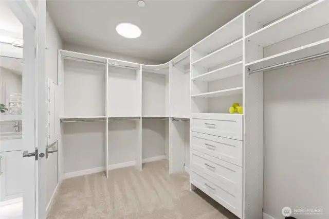 Primary closet includes organizers shown. Photos are for representational purposes only.  Colors and options may vary.