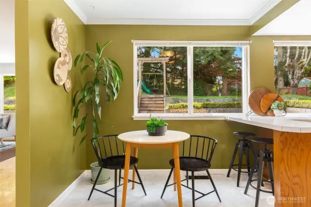 Eat in area in addition to breakfast bar.