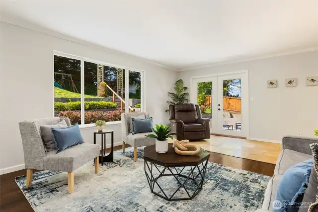 Family room opens to backyard, so the circular floorplan expands to outside.