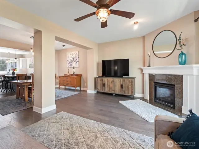 A ceiling fan enhances comfort, and the open layout creates a perfect setting for relaxing or entertaining.