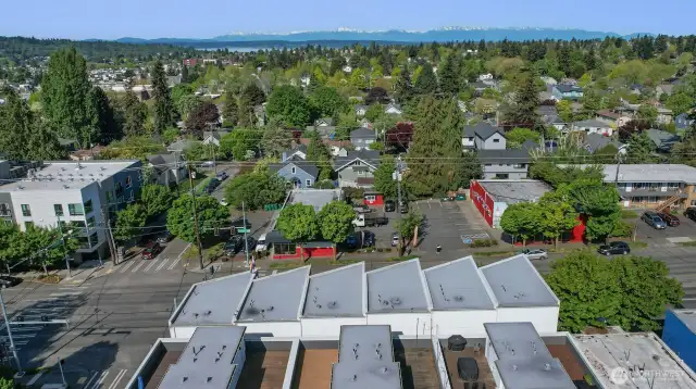 View of Olympic Mountains from the 4th floor/rooftop deck.