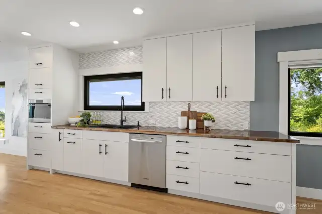 Custom cabinets and euro tilt and turn windows.