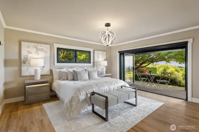 Primary bedroom with Nana wall for indoor outdoor living.