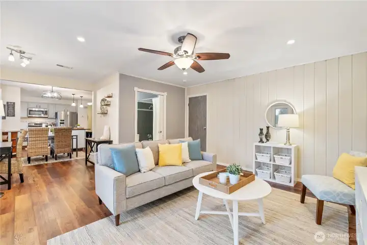 Family room with doors to the backyard.