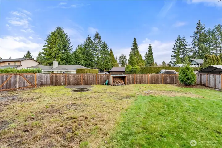 Great play area with firepit or amazing RV parking. This also has potential to build a shop, ADU or DADU.