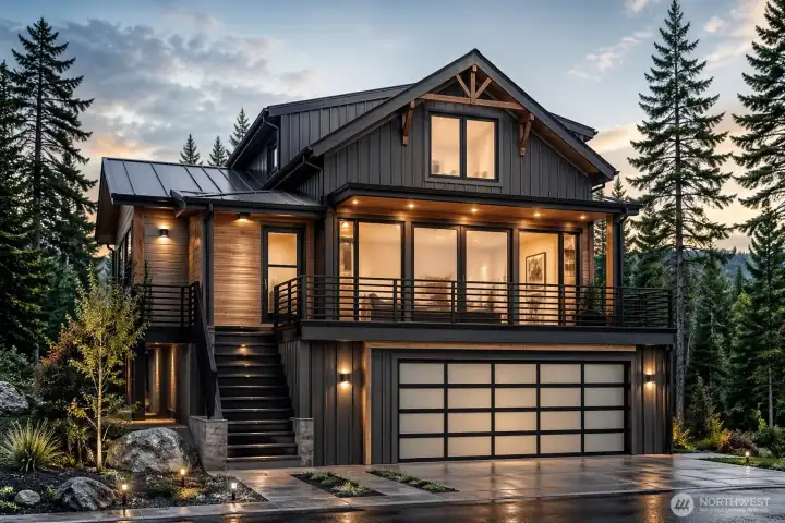 Architectural rendering of proposed home from approved plans. Shown for illustrative purposes only; final construction details may vary