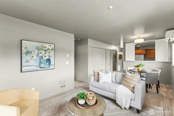 Move easily from the living to dining to kitchen areas. Move easily from the living to dining to kitchen areas.