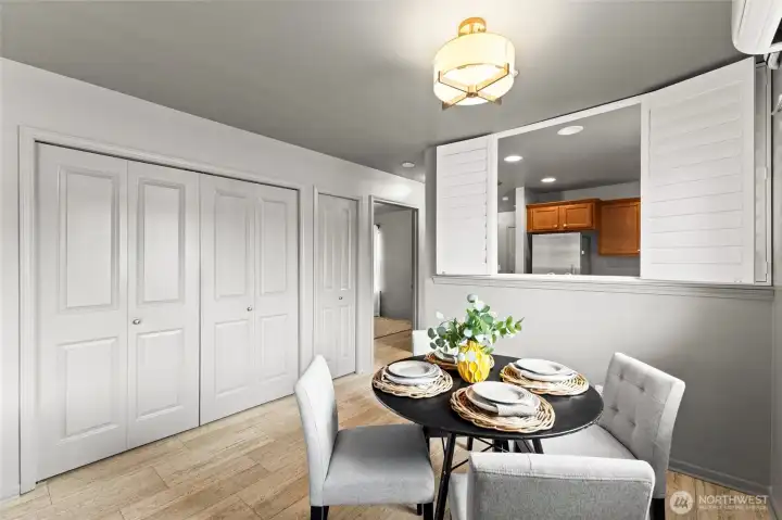 Off the dining area is a large closet for laundry. Off the dining area is a large closet for laundry.