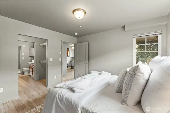 The large walk-in closet is right off the bedroom. The large walk-in closet is right off the bedroom.