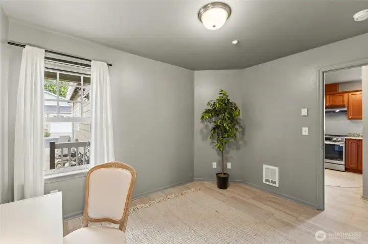 The second bedroom has lots of light and is across from the main bath. The second bedroom has lots of light and is across from the main bath.