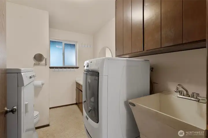 Basement 3/4 bath / laundry combination.