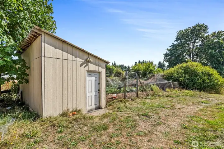 Wonderful double coop - separate the roosters to one, or raise chickens and turkeys - lots of options here.
