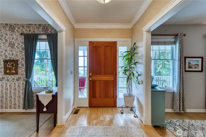 Front entrance with beautiful Asian oak floors.