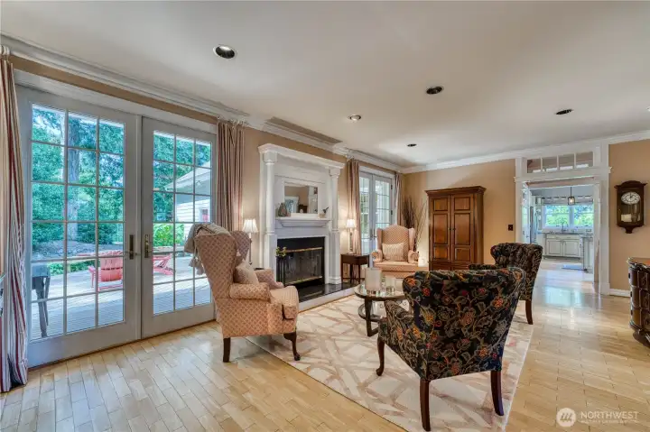 View of outdoor deck and kitchen access from living/great room.