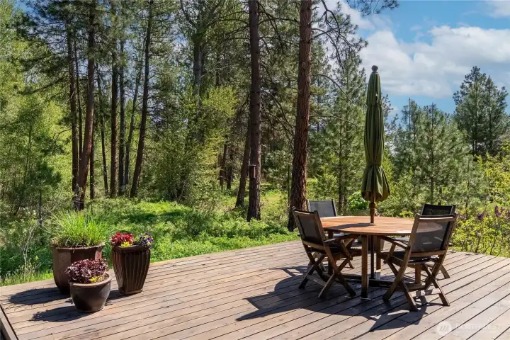 Peaceful outdoor dining in nature—perfect for morning coffee, al fresco dining, and soaking in the quiet beauty