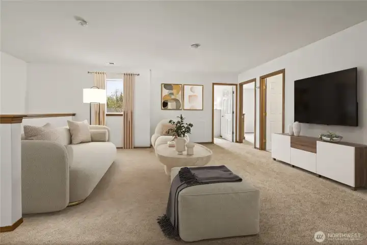 Upstairs spacious loft area-Virtually staged