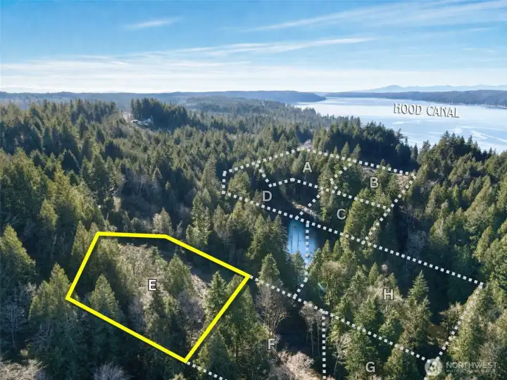 Overhead view of the entire development with approximate boundaries in Yellow