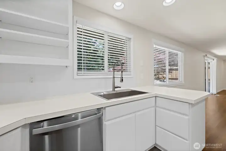 Stainless dishwasher and oversized sink.