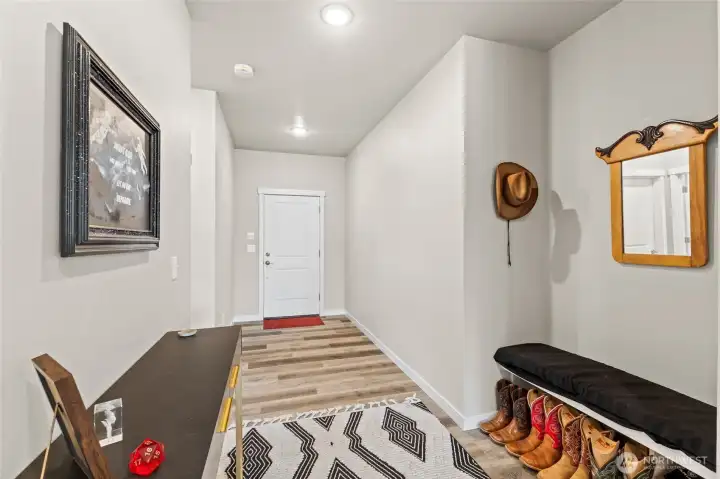 Built in bench for easily putting on or taking off shoes!