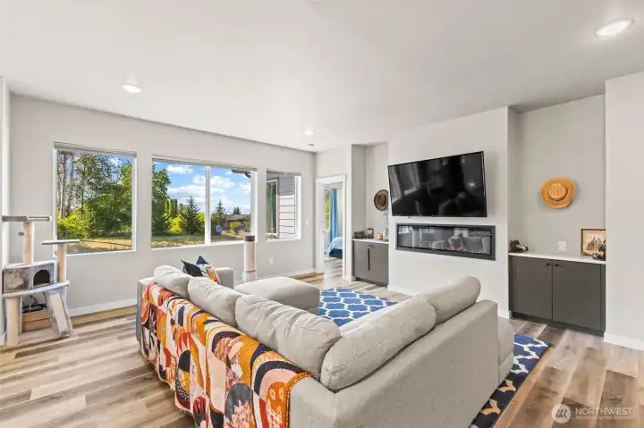 Look at that pretty view! The primary bedroom is the doorway to the right.