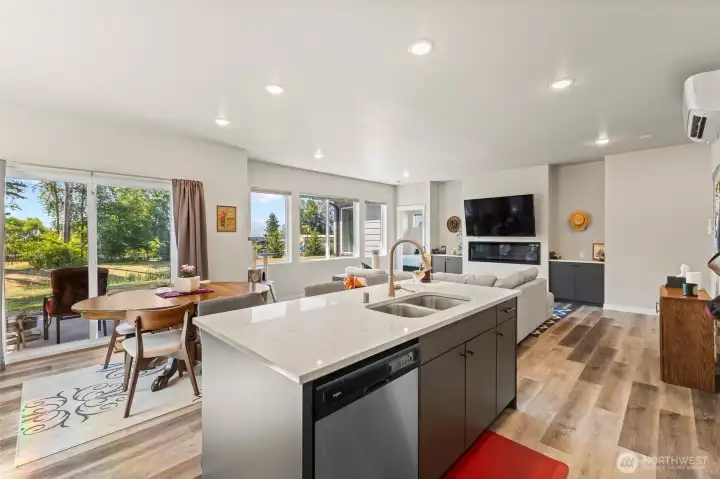 Blinds move up or down for views or privacy.