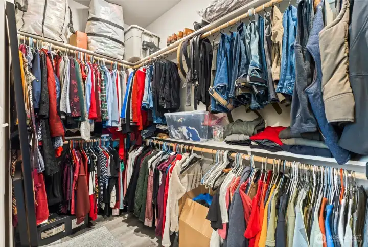 Walk-in closet in the primary.
