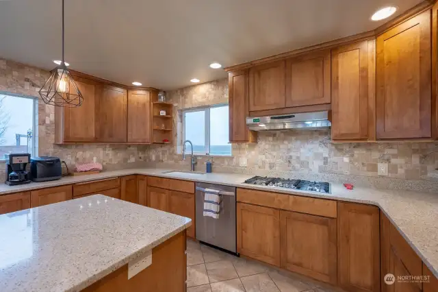 Kitchen with custom cabinets. Quartz c